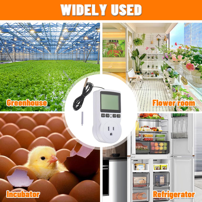 [Australia - AusPower] - 110V Digital Temperature Controller, LCD Screen Heating Cooling Thermostat Outlet Socket with Sensor Timer Regulator for Reptile Incubator Greenhouse Brewing Refrigerator 
