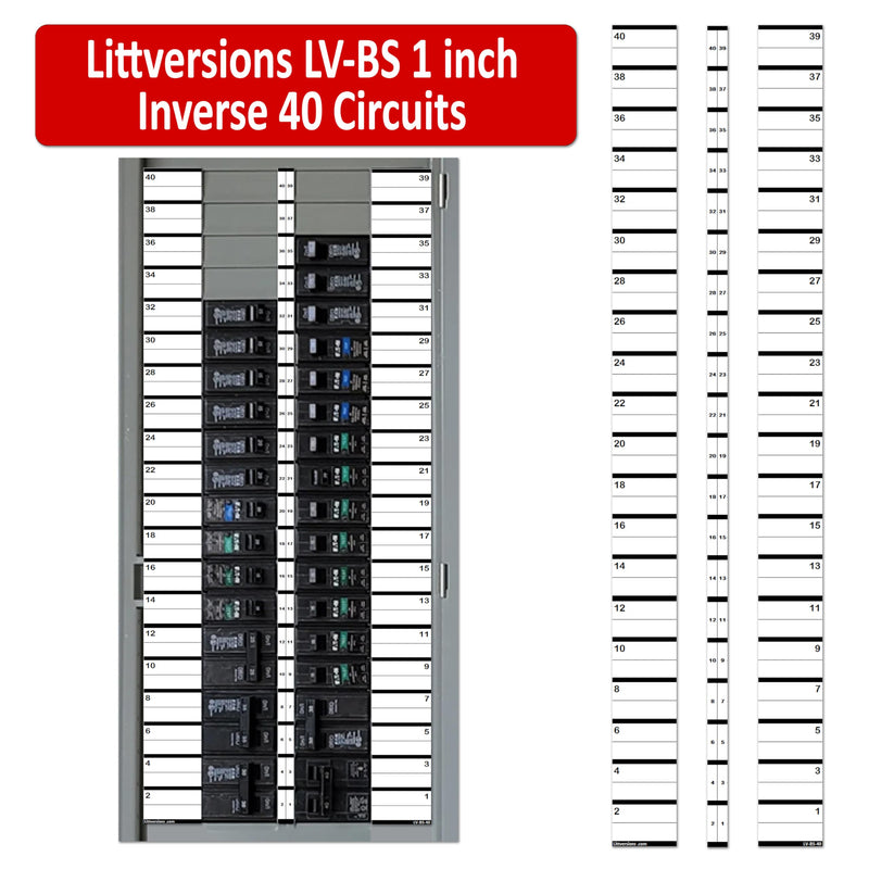 Inverse 1" Breaker Side 40 Circuits 2 Labels Vinyl Fuse Box Circuit Breaker Panel Directory Labels Stickers Decals for All Electrical Panel/Load Centers Upside Down Waterproof Inverse Breakerside