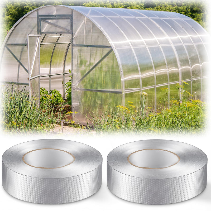 Fuyoooo 2 Roll 1.18in x 131 ft in Total Aluminum Polycarbonate Tape, Heavy Duty Waterproof Sealing Insulation Greenhouse Tape, Self Adhesive UV Heat Resistant for Greenhouse Roofing Outdoor Repairs
