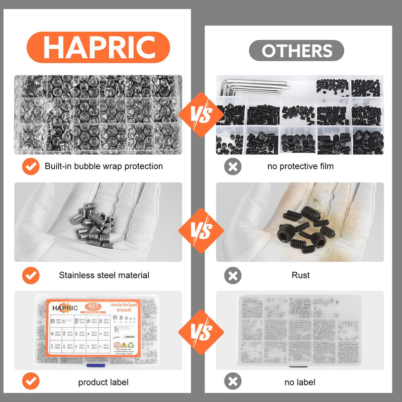 [Australia - AusPower] - 485 Pcs 14 Size Set Screw Assortment Kit M3/M4/M5/M6/M8 Head Socket Hex Metric Set Screws Assortment Kit 304 Stainless Steel Cup-Point Screws 
