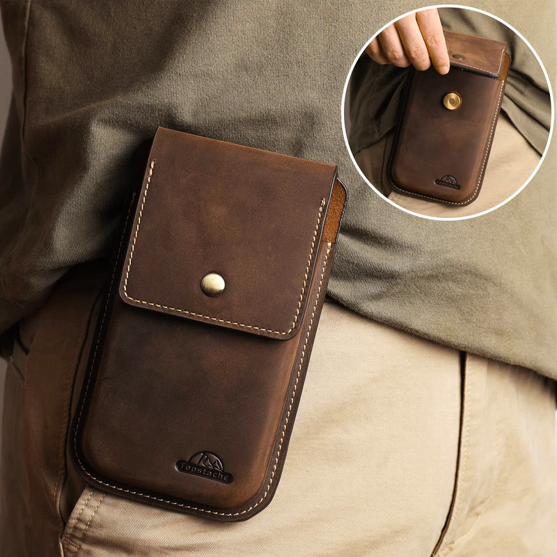 [Australia - AusPower] - Topstache Leather Phone Holster for Belt,Flip Cell Phone Case with Belt Clip for S22 Ultra,S22 Plus,S22, Pouch for iPhone 14/13 Pro Max, Universal Smartphone Sheath X-Large Darkbrown 