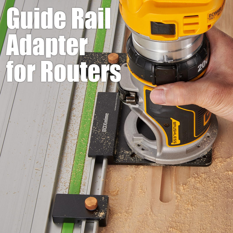 Universal Router Guide Rail Adapter,Designed for most Brand Fixed-Base Compact Routers,Compatible with Ma-kita&Fes-tool Track Saw Guide Rail ;Aluminium Router Base with 2 Pack Rail Stops