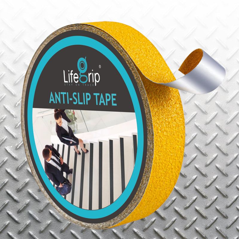 LifeGrip Anti-Slip Tape, Aluminum-Backed Grip Tape, Heavy Duty Safety Non-Slip Tape for Irregular or Textured Stair Step Tread Outdoor, Waterproof Non Skid Roll, 1" X 60' Yellow, Easy to Install 1" X 60'