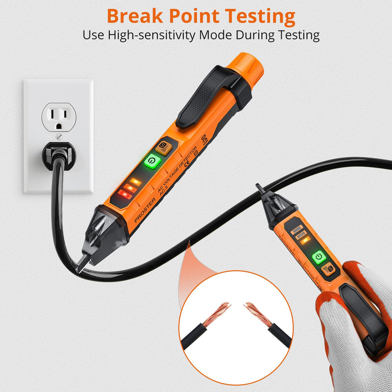 [Australia - AusPower] - Proster Non Contact Voltage Tester 12-1000V/48V-1000 Adjustable Sensitivity AC Voltage Detector Tester Pen & LED Flashlight 