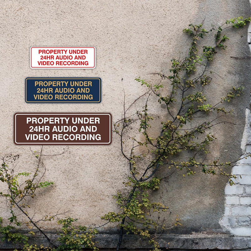 Standard Property Under 24hr Audio Video Recording Sign - Easy Installation | Durable Wall or Door Sign (Black) - Large (5 Pack) 3 x 9" - Large (5 Pack) Black