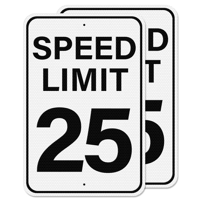2 Pack Speed Limit 25 MPH Sign 18 × 12 Inches Reflective Weatherproof Aluminum Metal Traffic Satefy Signage with Pre-Drilled Holes for Indoor Outdoor Use