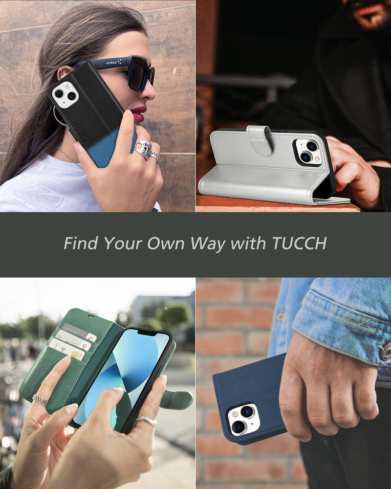 [Australia - AusPower] - TUCCH Case for iPhone 13 Wallet Case, PU Leather Flip Folio Case with [Shockproof TPU Inner Shell], RFID Blocking Card Holder Kickstand Phone Cover Compatible with iPhone 13 6.1-inch 2021, Black 
