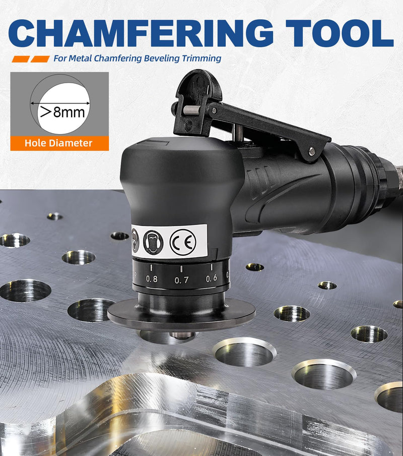 SI FANG Portable Pneumatic Chamfer Tool, for Metal Chamfering Deburring Trimming Beveling, Ultra Light Handheld Mini Air Beveler, with Carbide Blade Inserts and Bearing Air Chamfering Tool Kit (Black)