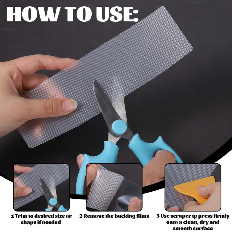 12 PCS Rubber Grip Tape Strips, 7.87"x2.36" Clear Non-Abrasive Grip Stickers with Scraper Non-Slip Tape for Handles Waterproof Heat Resistant Cushion Grip