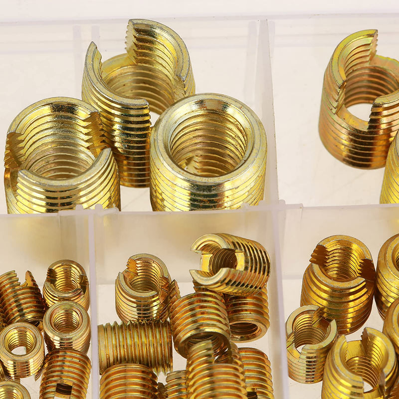 [Australia - AusPower] - Threaded Inserts Kit, 50Pcs Brass Tone Self Tapping Thread Slotted Inserts Combination Set Repair Thread Tool with Storage Case M3 M4 M5 M6 M8 M10 Thread Inserts Set 