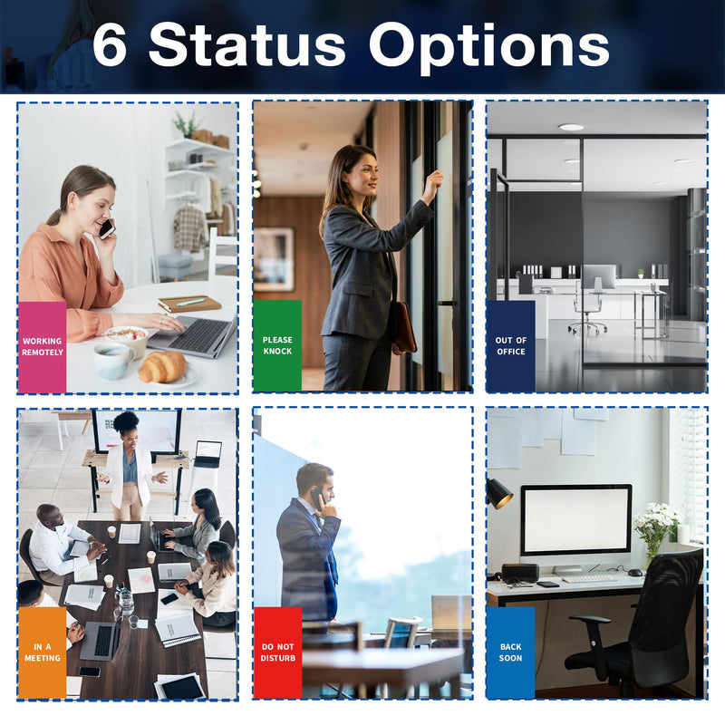 Office Door Signs - 2 Pack: Do Not Disturb, In A Meeting, Out Of Office, Working Remotely, Please Knock, Back Soon - 6 Options Slider Privacy Door Sign for Home Offices & Hybrid Work, Brushed Silver 6 Area-2pk