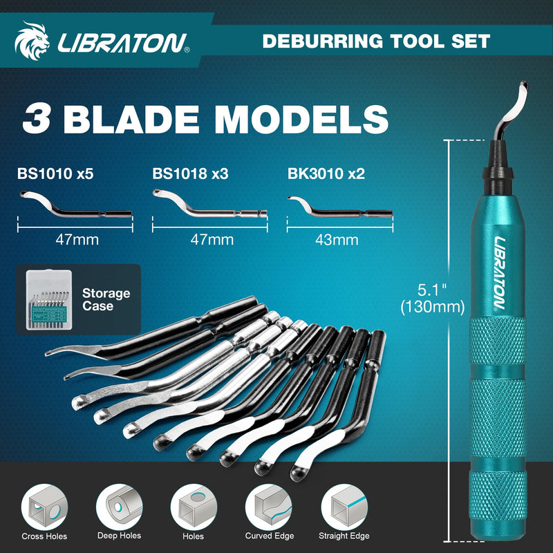 [Australia - AusPower] - LIBRATON Deburring Tool, Countersink Hand Reamers, with 10 HSS Blades, 360 Degree Swivel Hand Debur Tool for Metal, Resin, PVC, Copper, Plastic, 3D Printing, Wood, Deburring & Chamfering Reamer Tool 