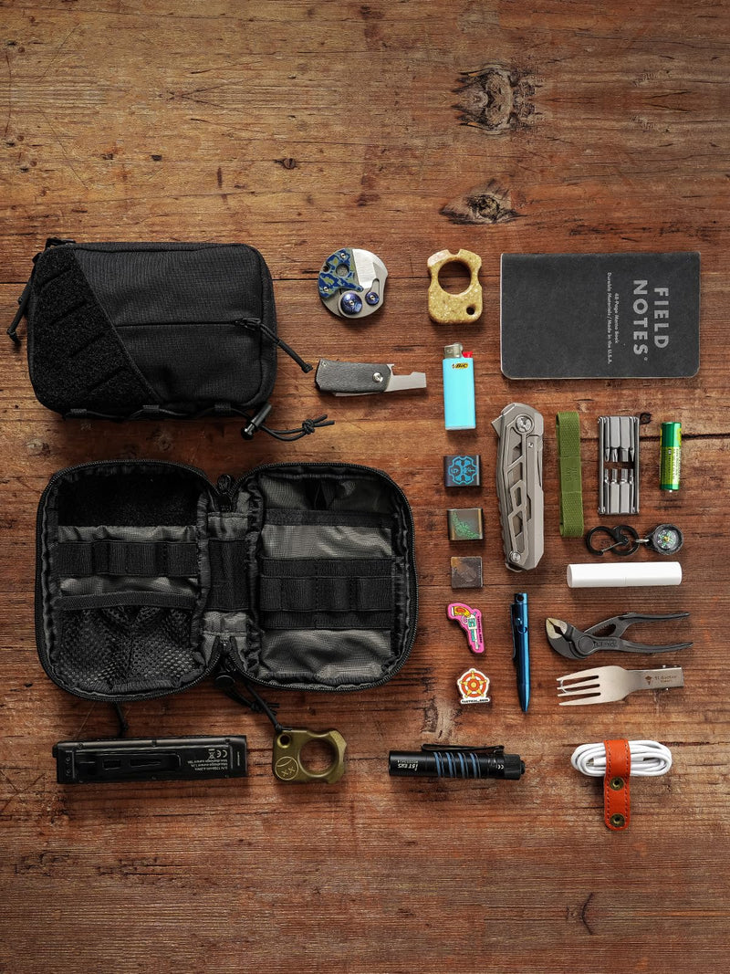 TACTICAL GEEK Block E4.0 EDC Compact Waist Pouch, Utility Pocket Organizer with Elastic Cord, Nylon Dual-Directional Zippers Tool Pouch, Multi-Purpose Small Gadget Organization for Daily Carry(Black) E4.0-Black