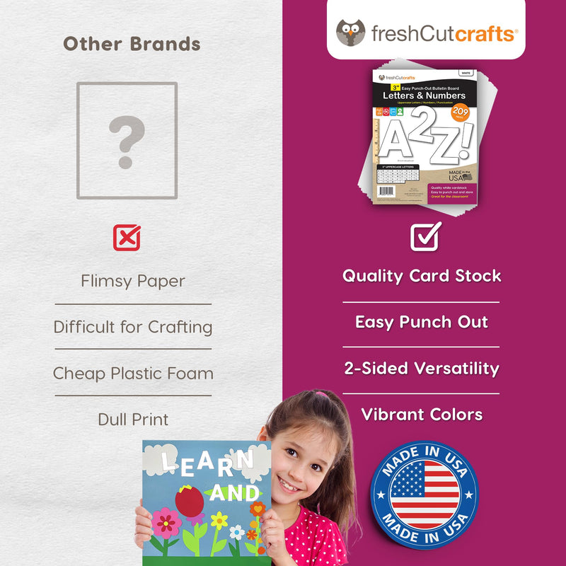 [Australia - AusPower] - 209 Pcs 3 in. White Bulletin Board Letters & Numbers, Capital Letters, Numbers, Punctuation, US Made Card Stock Punch Out Letters for Poster, Bulletin Board, Classroom - Precut Letters & Numbers 