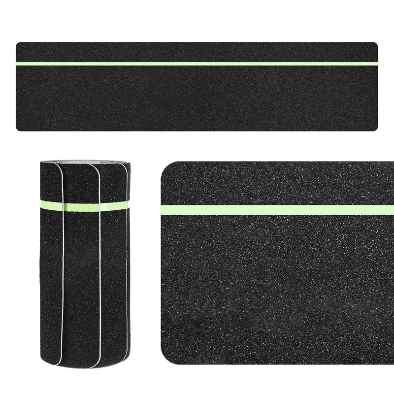 M METERXITY 5-Pack Anti Slip Traction Tape 24" x 6" Best Grip Tape Grit with 6mm/0.24" Glow in Dark Stripe High Traction Friction Abrasive Adhesive for Indoor/Outdoor Stairs[Black+Green]