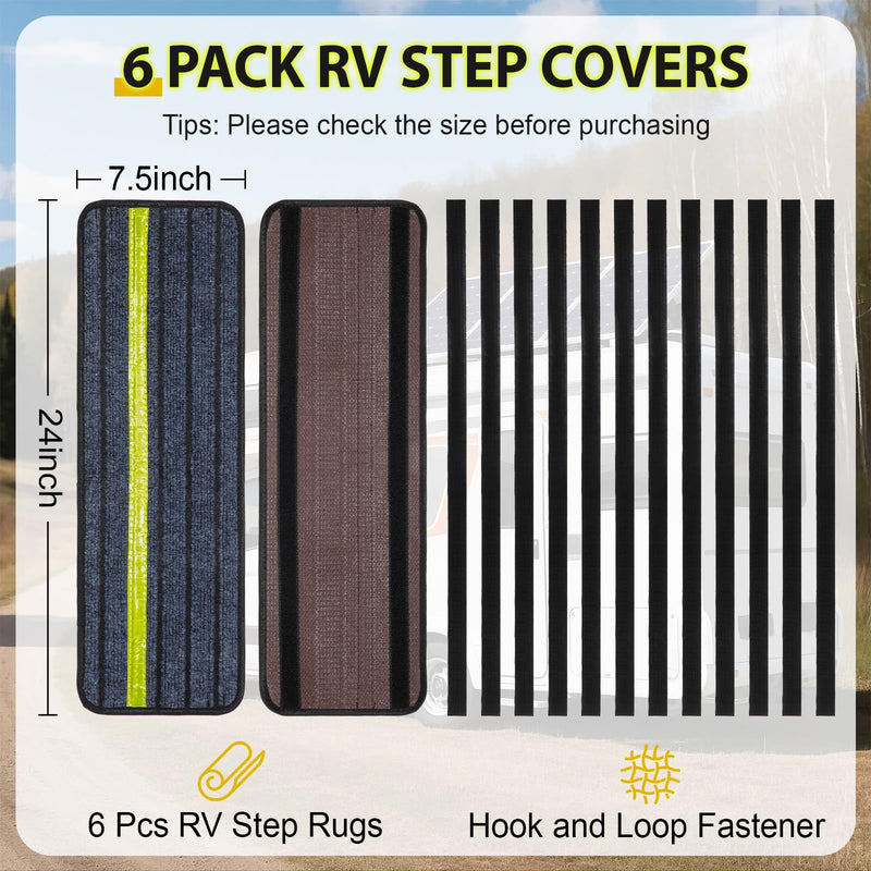 Zhengmy 6 Pack Rv Step Covers Non Slip Rv Stair Treads with Reflective Strip Waterproof Outdoor Camper Step Rugs Replacement Covers for Travel Trailer Motorhome Mobile Home 24 x 7.5 Inch