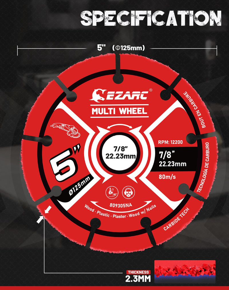 [Australia - AusPower] - EZARC 5 Inch Cut Off Wheels, Carbide Cutting Disc, Angle Grinder Cutting Wheel for Wood, Wood with Nails, Laminate, Plastic, Plaster, 2 Pack 