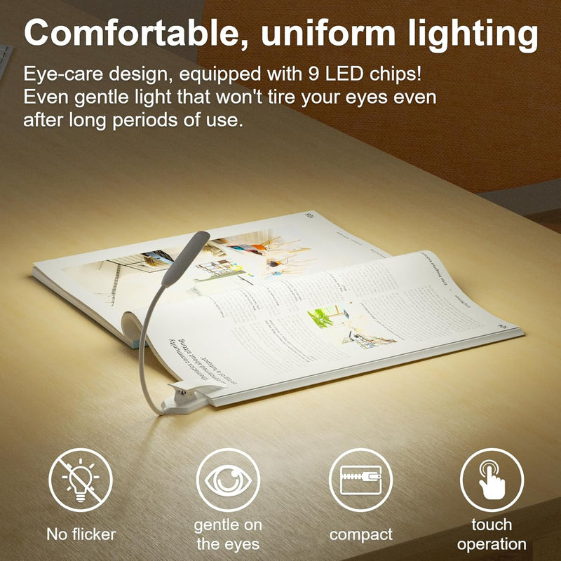 [Australia - AusPower] - LED Desk Lamp Eye-Caring Clamp Light Clamp Lamps Reading Lights with USB Port, 360°Flexible Gooseneck Bed Night Light by DWEPTU (Include AC Power Plug) 