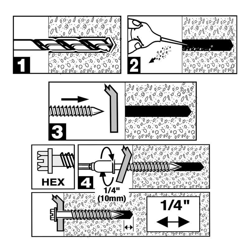 3/16 x 1-1/4" Hex Head Concrete Screw Anchor, for Anchoring to Masonry, Block or Brick (30Pcs) 3/16 x 1-1/4"