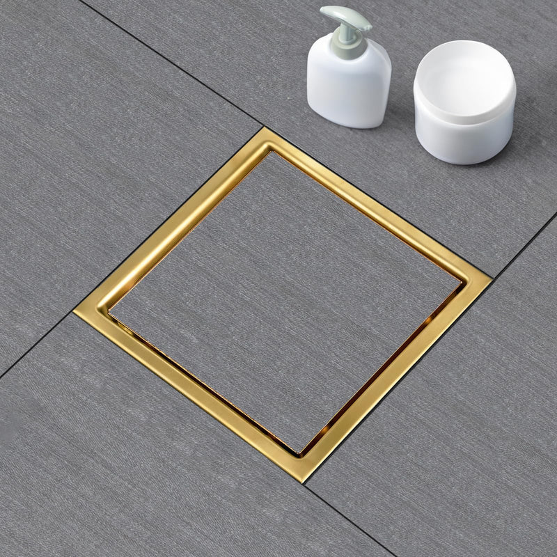 SaniteModar Shower Drain, 6 inch Shower Floor Square Drain with Flange, 2 in 1 Panel SUS 304 Stainless Steel Square Shower Drain, Brushed Gold…