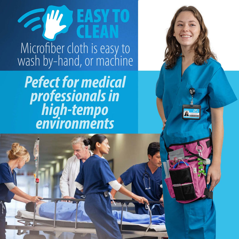 Nursing Tools Nurse Waist Bag Organizer with Elastic Leg Band – Multi Pocket Nursing Pack for Stethoscope, Tape & Scissors – Medical Storage for Students & Professionals (Precision Pink) Hibiscus Pink