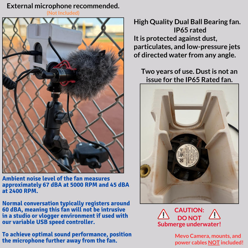 [Australia - AusPower] - MStart Cooling Fan/Case. Compatable with Mevo Start. Helps Prevent Camera Overheating in Hot Static Environments While Recording and Streaming Live Sporting Events, Music, Fishing, Hunting (White) White 