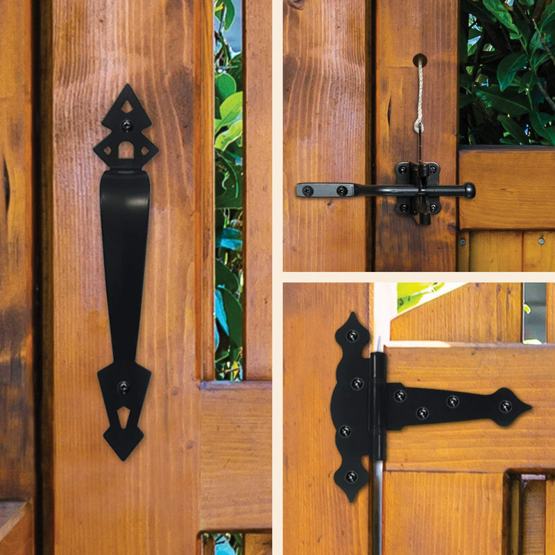Nuvo Iron Black Decorative Ornamental Tee Hinge Set - Includes Handle, Hinges, Latch and Catch- 5" 1