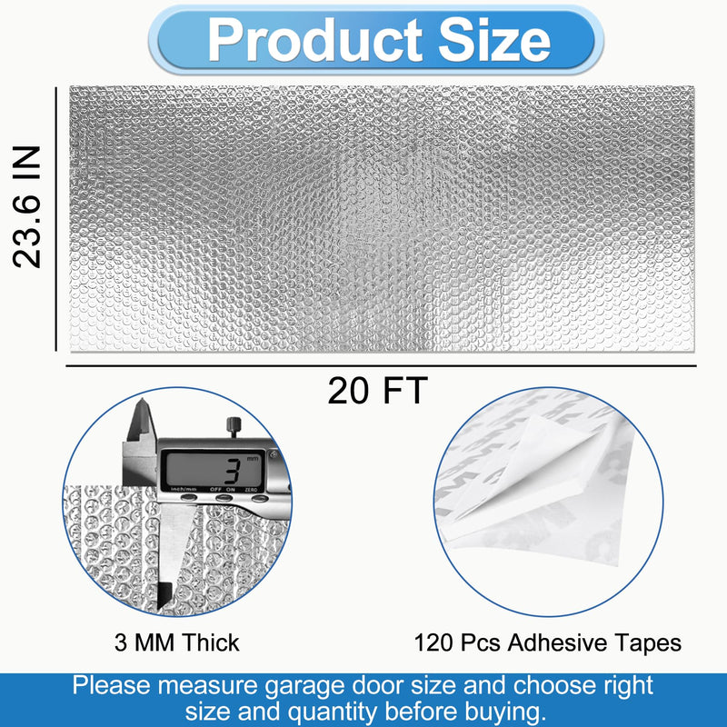 ToLanbbt Reflective Insulation Roll, 23.6IN x 20FT Double Bubble Wrap Insulation Sheet, 3MM Reflective Aluminum Foil Thermal Shield Radiant Barrier with 120 Pcs Adhesive Tapes for Window RV Attic Wall 1 23.6 IN x 20 FT