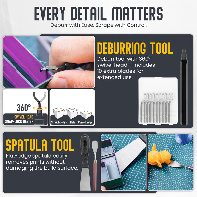 3D Printer Tool Kit - 44 Piece Printing Accessories Set - Deburring Tool and Nozzle Cleaning Kit - Essential 3D Print Equipment with Scraper - Durable Case for Model Finishing and Maintenance 44PCS