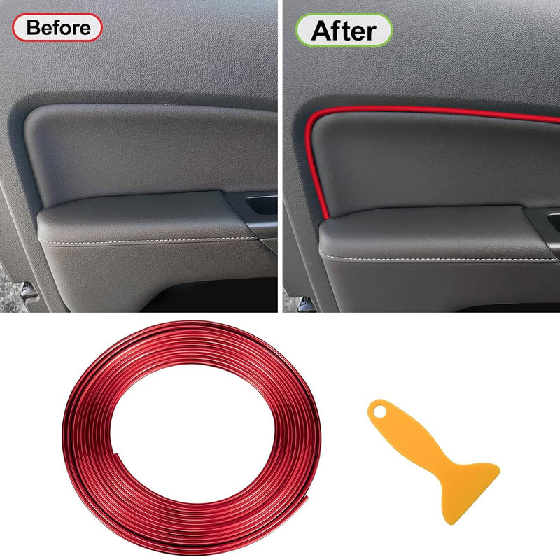 Spurtar 2 Rolls x 33Ft Car Pinstriping Tape Black & 16.4ft/5M Car Interior Trim Strips Red