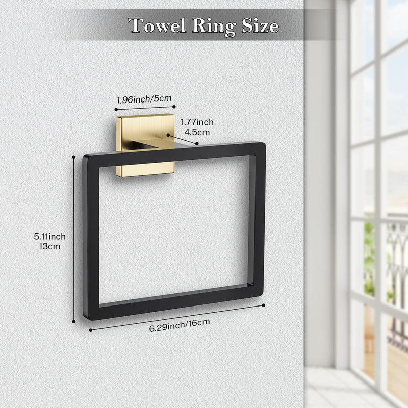 2-Piece Black Gold Towel Ring,Hand Towel Holder,Modern Towel Holder Stainless Steel Towel Rack Wall-Mounted Bathroom Towel Ring Black&gold 2 Pcs