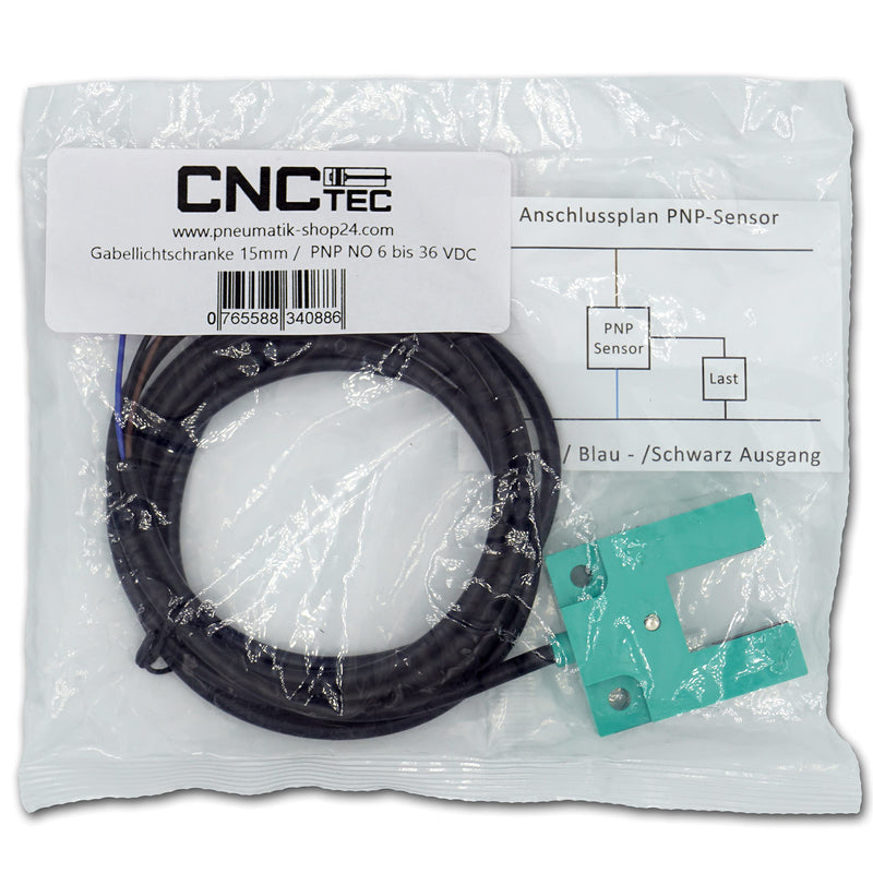 Fork Light Barrier 6 to 36 Volt NO PNP Detection Range 15 mm U-Photoelectric Light Sensor (15 mm - PNP NO) 15 mm - PNP NO