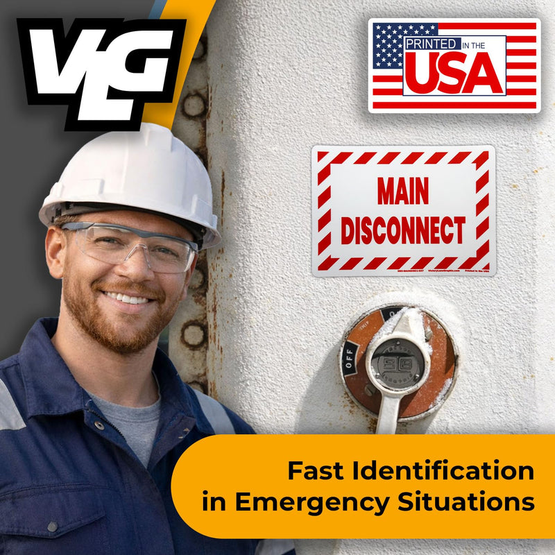 Main Disconnect Electrical Labels 5"x7" – 5 Pack – High Visibility Safety Stickers for Electrical Panels, Buildings & Equipment – Durable Industrial Vinyl – OSHA Style Warning Decals