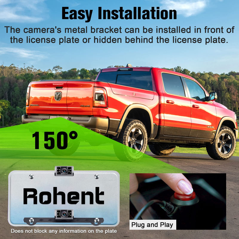 [Australia - AusPower] - Rohent Backup Camera Monitor HD 1080P Night Vision Waterproof Car Truck License Plate Back Up Rear View Reverse Cam Kit DIY Gridlines R1 