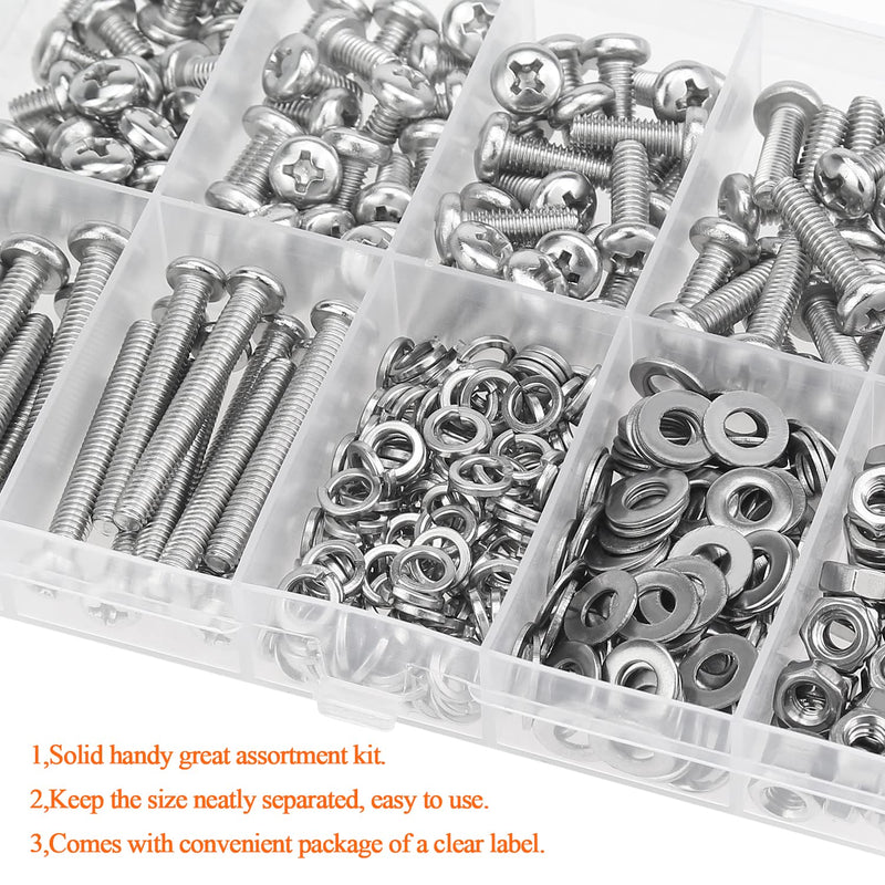 [Australia - AusPower] - 370 Pieces M4 x 6mm /8mm /12mm /16mm /20mm/25mm /30mm, Phillips Pan Head Machine Screws, Metric Screws Bolts Washers Nuts Kit, 304 Stainless Steel 