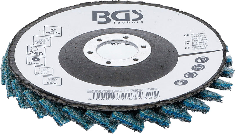 BGS 74476 | Fan Sanding Disc | Non-Woven | Diameter 125 mm | Grit 240 | Glass fabric plate, can be mounted directly on angle grinders, preparing, re-polishing, fine grinding Diameter: 125 mm, 240 mm