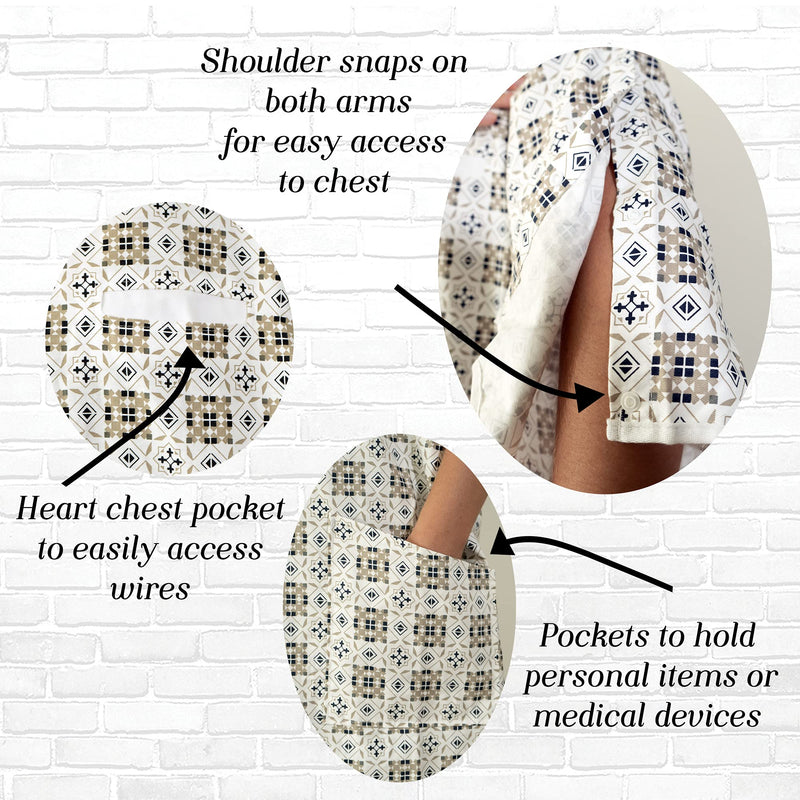 Hospital Gown, Heart Chest Pocket for Women and Men, Medical Patient Gowns, Birthing Maternity Labor, Fits to XXL 1