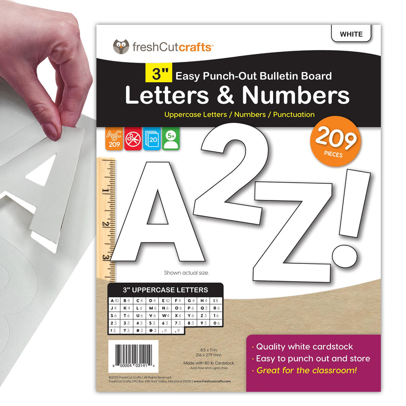 [Australia - AusPower] - 209 Pcs 3 in. White Bulletin Board Letters & Numbers, Capital Letters, Numbers, Punctuation, US Made Card Stock Punch Out Letters for Poster, Bulletin Board, Classroom - Precut Letters & Numbers 