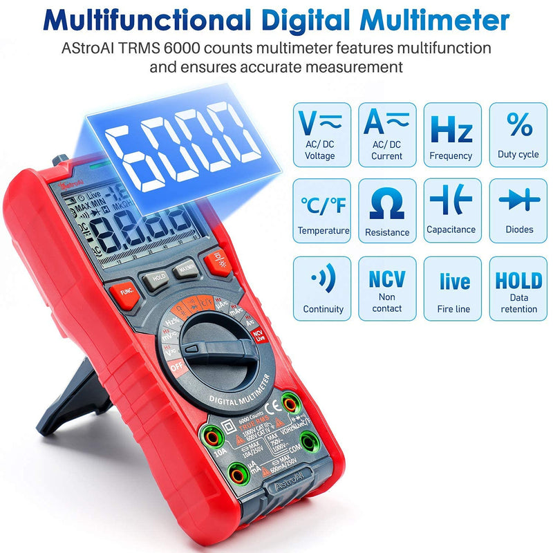 [Australia - AusPower] - AstroAI TRMS 6000 Counts Digital Multimeter+ Multimeter Test Leads Kit 