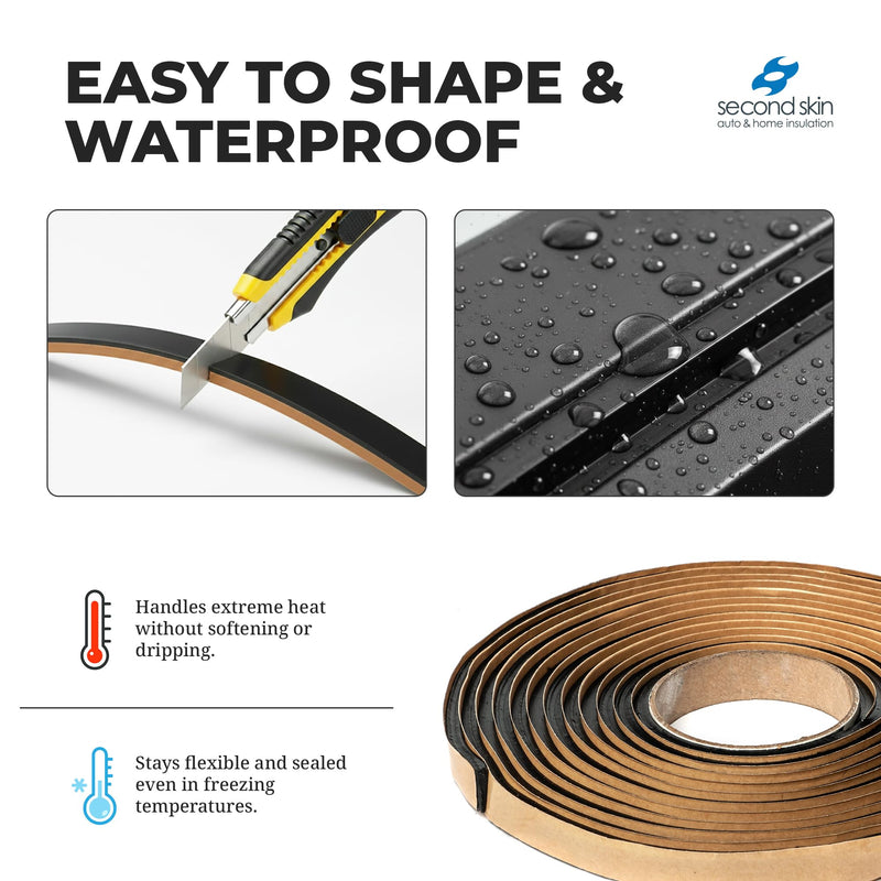 Second Skin Butyl Tape – 1 Roll (20ft x 1/2” x 1/4”) | Black Butyl Sealant Tape for RV, Auto, Marine, Headlight Repair, Window Glazing Tape | Weatherproof & Waterproof, Indoor & Outdoor, Made in USA 1 Butyl Tape