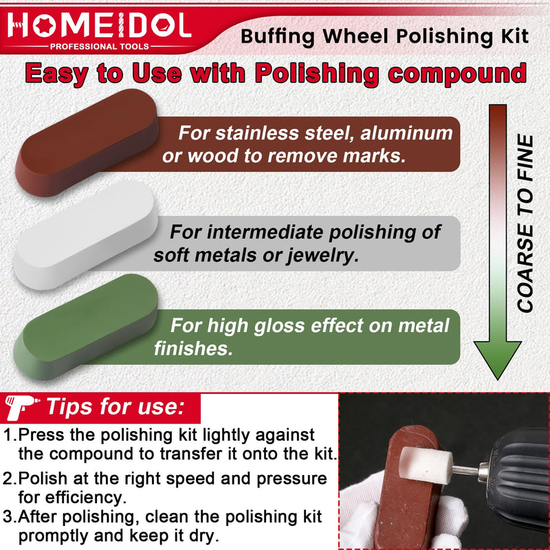 99PCS Buffing Wheel for Dremel Polishing Kit, HOMEIDOL 1/8" Shank Polishing Bits for Dremel Tool Accessories with Polish Compound, Abrasive Buffing Wheel, Rotary Tool Polishing Kit for Metal Rock