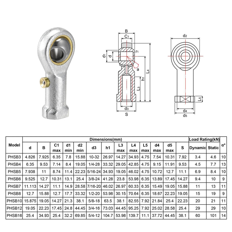 [Australia - AusPower] - uxcell PHSB3 Rod End Bearings 3/16-inch Bore Pre-lubricated Bearings #10-32 Female Thread Right Hand 2pcs 3/16" 