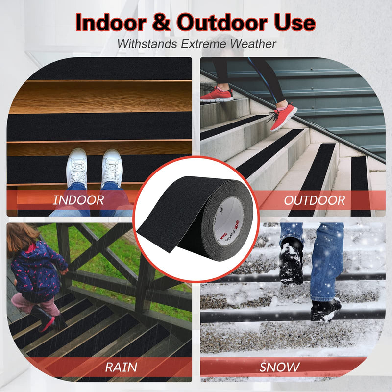 S&X Anti Slip Tape, 2 Inch x 60 Ft Non Slip Tape for Outdoor Steps, Non Skid High Traction Grip Tape for Stairs Waterproof, Corundum Surface, Polyester Film Based, Long-Lasting, Black 2" x 60'