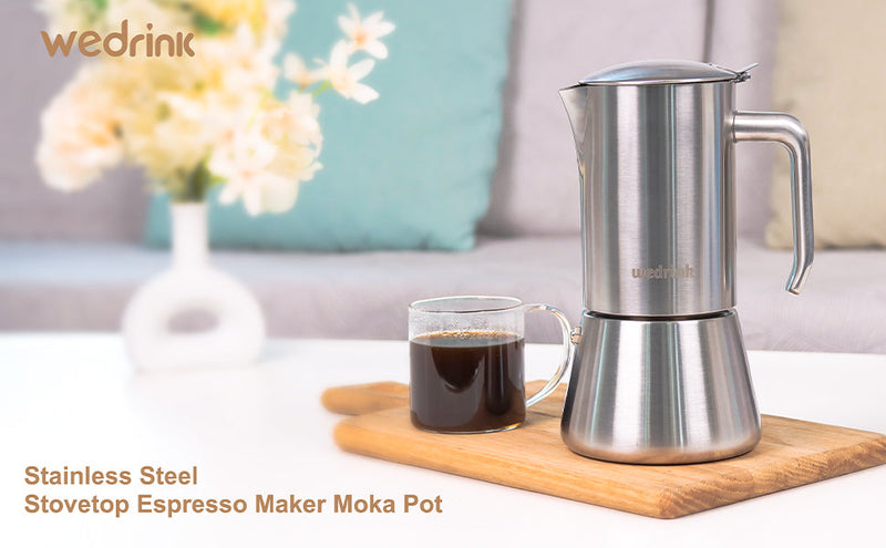 wedrink Stovetop Espresso Maker 4 Espresso Cups Stainless Steel Moka Pot for Greca, Induction, Electric & Gas Stoves(6.5 OZ/200ml) Silver