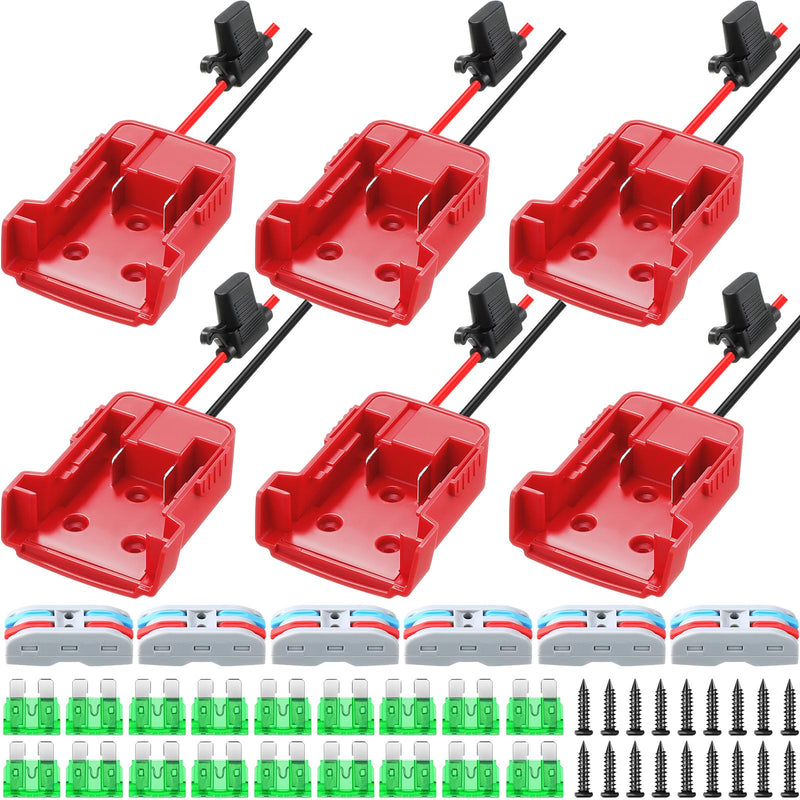 Pickmesh 6 Packs Wheels Adapter Compatible with Milwaukee 18v Battery Adapter Converter Kit for RC Car Robotics RC Truck DIY Use Power Connector with 12AWG Wire Fuses and Wire Terminals