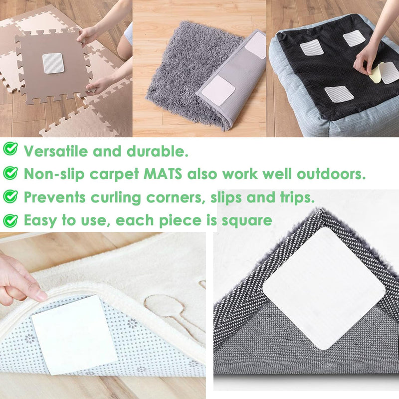 AKOAK 8 Pcs Rug Tape Pad, Rug Pad Gripper, Non-Slip Mat Anti-Skid Stickers for Area Rugs, Grip Rug Corners to Prevent Sliding