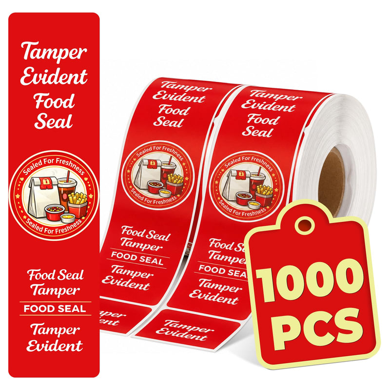 1000-Pack Tamper Proof Stickers, 1.5in x 6in Strong Adhesive Food Delivery Evident Stickers Sealed for Tamper Detection, Easily Use Labels Tapes for Boxes, Cups, Coffee, Envelopes, Documents Red 1000