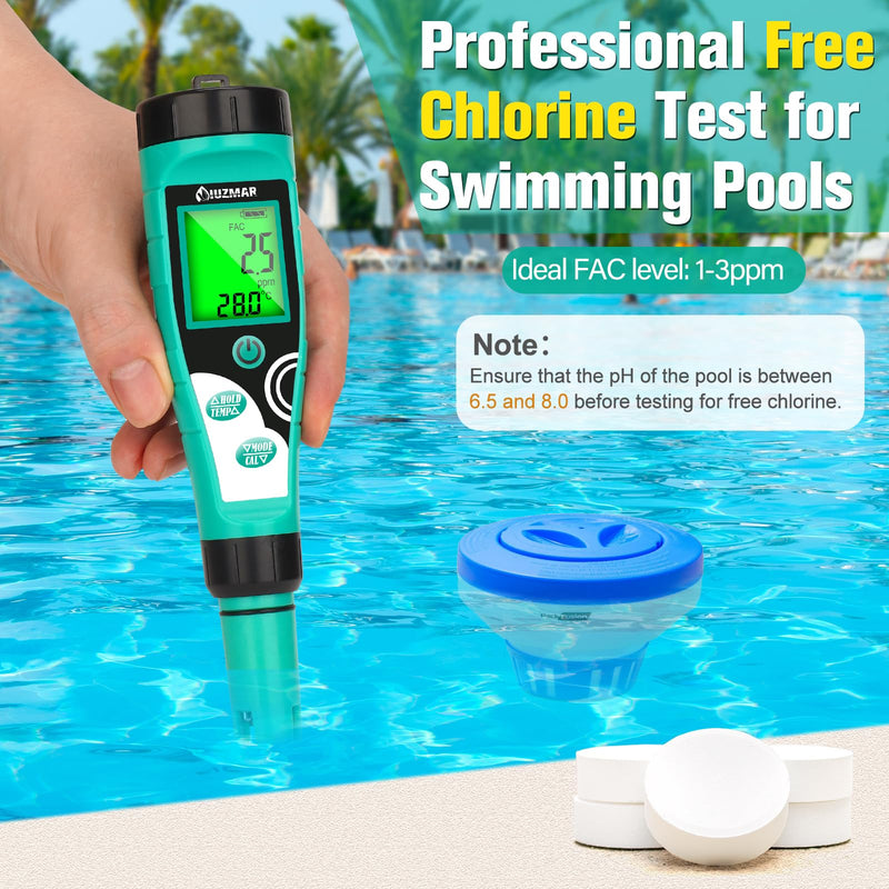 [Australia - AusPower] - Pool Salt Tester pH Meter Digital Chlorine pH Tester Salt Meter for Pool 7 in 1 Water Tester for Swimming Pool Aquariums 7 in 1 Meter 