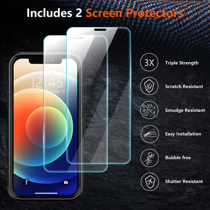 [Australia - AusPower] - SPIDERCASE Designed for iPhone 12 Case/iPhone 12 Pro Case, [10 FT Military Grade Drop Protection] [with 2 pcs Tempered Glass Screen Protector] Protective Cover for iPhone 12/12 Pro (Black) Black 