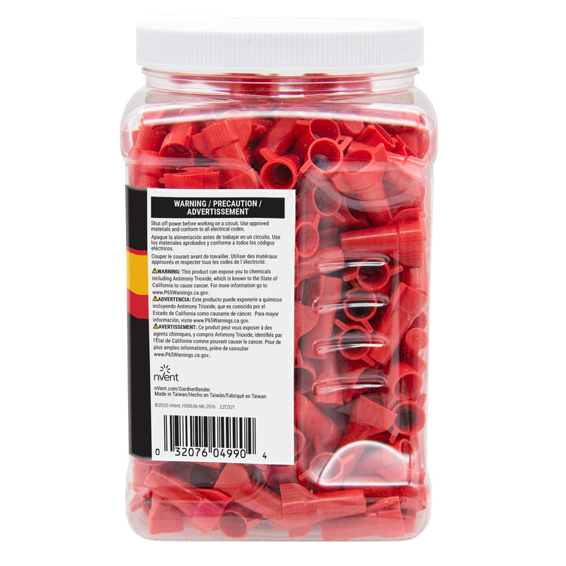 nVent Gardner Bender 16-086L WingGard Ultra Red Twist-On Wire Connectors, 325-Pk Large Jar, 600V-1000V Rated, High-Leverage Wings, Copper to Copper (Formerly: Gardner Bender) 325 Pack 22 - 6 AWG